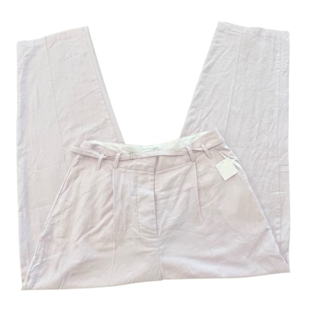 Topshop Womens Linen Blend Pants High‎ Rise Belted Light Lavender 12 Button Fly